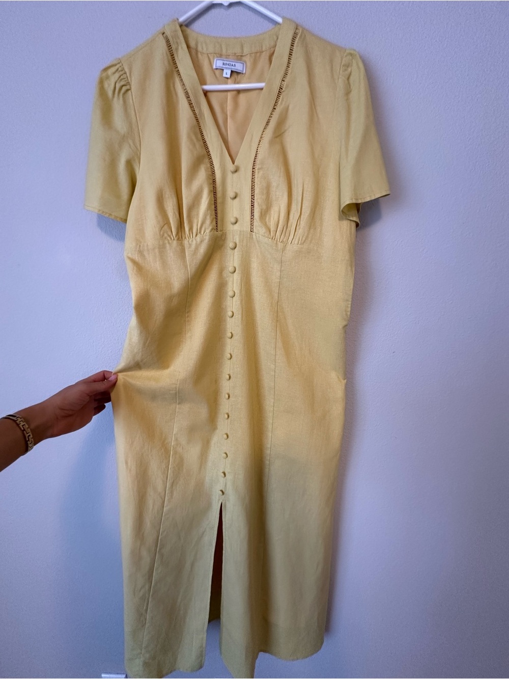 Rihoas NWOT Lemon Yellow Button-Front Midi Dress